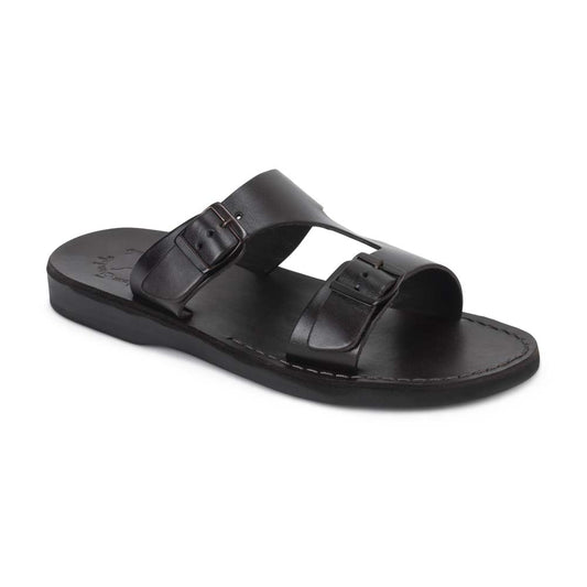 Bashan | Brown Leather Wide Strap Slide Sandal – Jerusalem Sandals