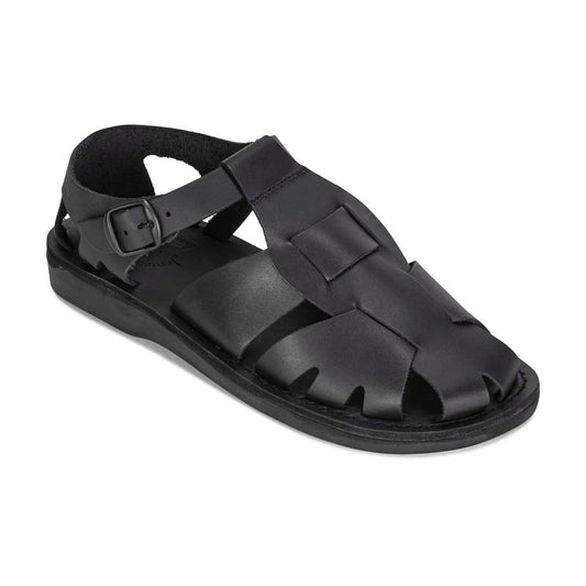 Men's Leather Open Toe Slide Sandals - Axel Black Nubuck – Jerusalem Sandals
