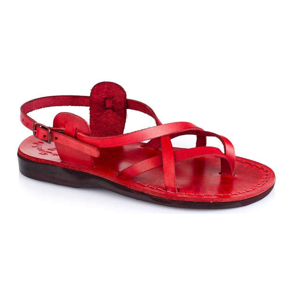 red leather flip flops