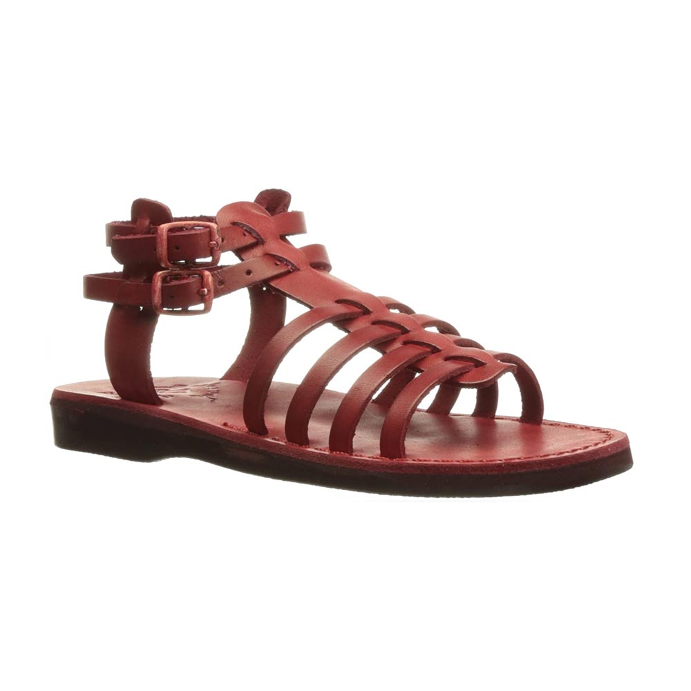 Leah honey, handmade leather sandals with back strap - Front View