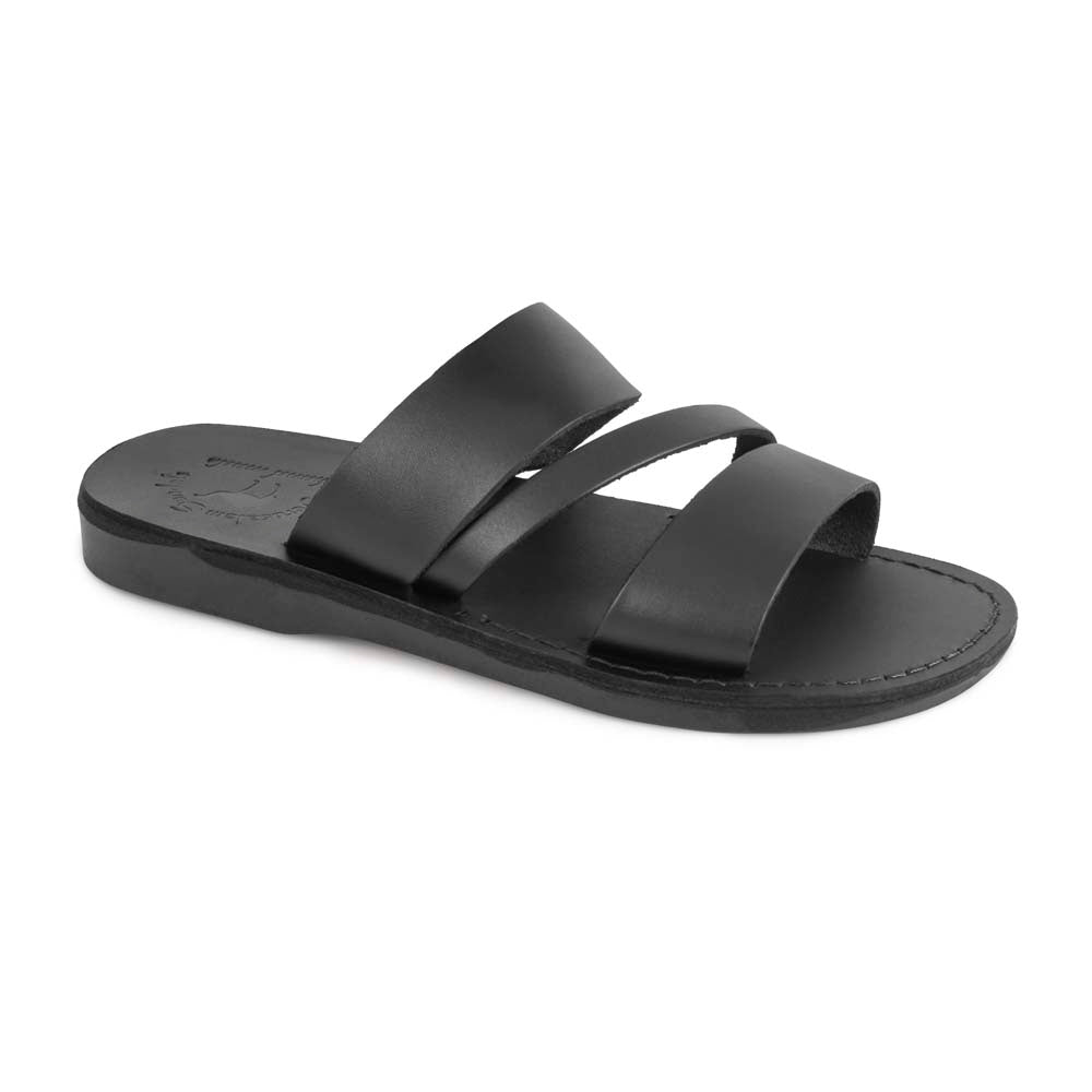 Boaz | Black Leather Wide Strap Sandal