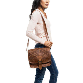 Leather Cross Body Bag with Embroidery (Light brown leather) – Shop  Palestine