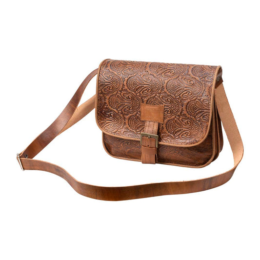Embossed Leather Crossbody Bag | Brown - Brown / Regular