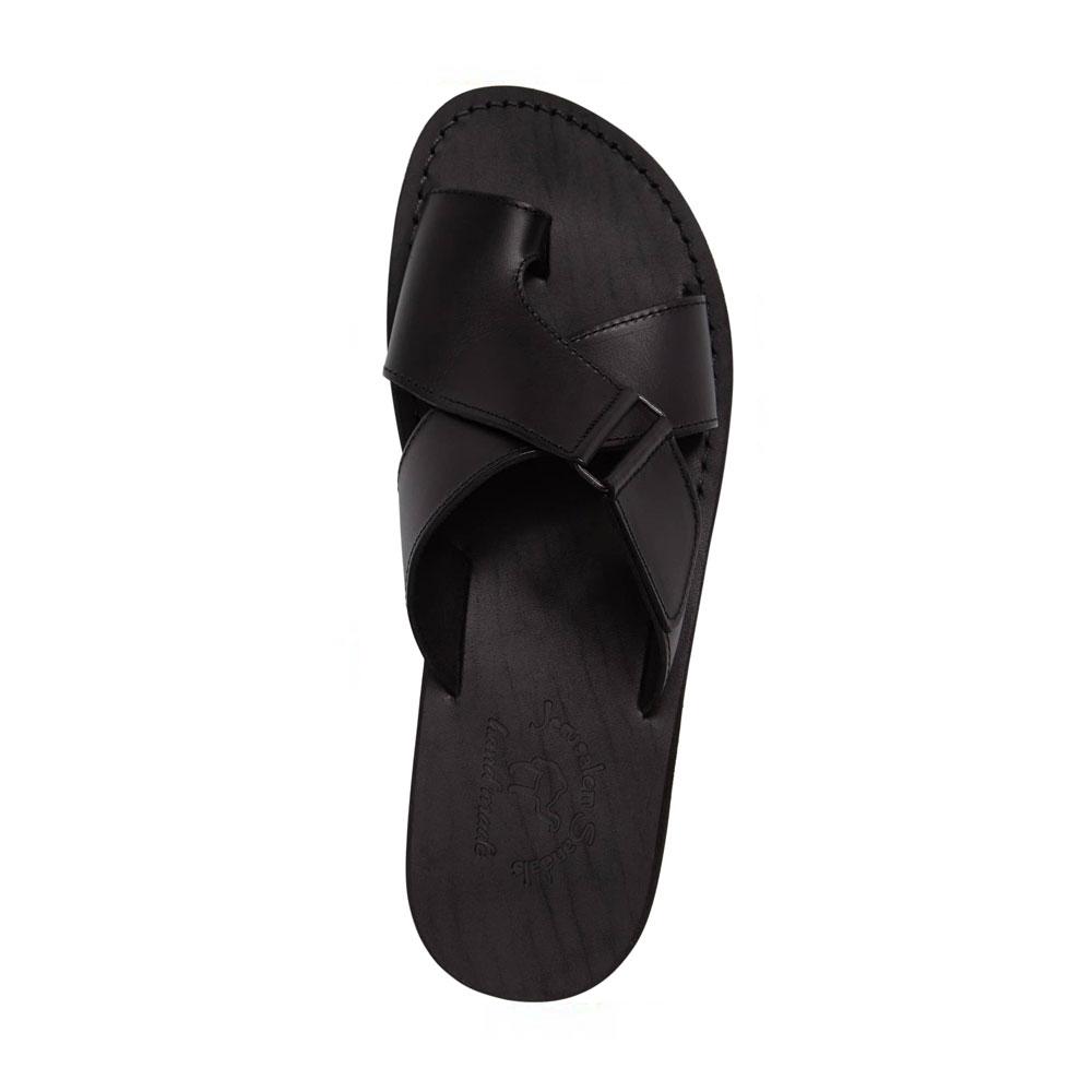 Asher | Black Leather Slide On Sandal