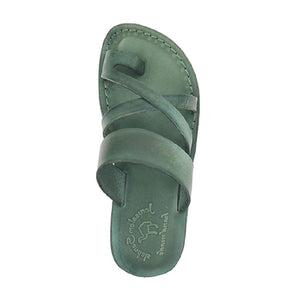 green slip on sandals
