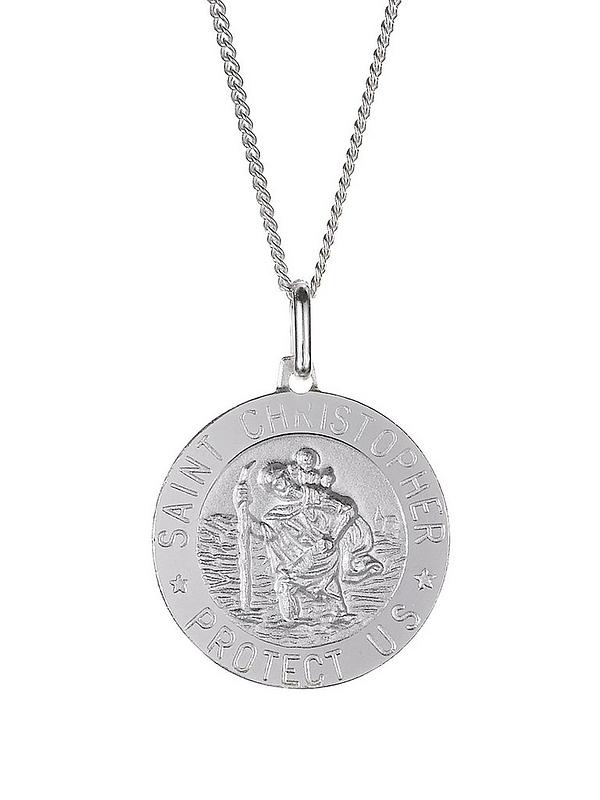 Men's Sterling Silver Saint Christopher Medal with Stainless Steel Chain.  24