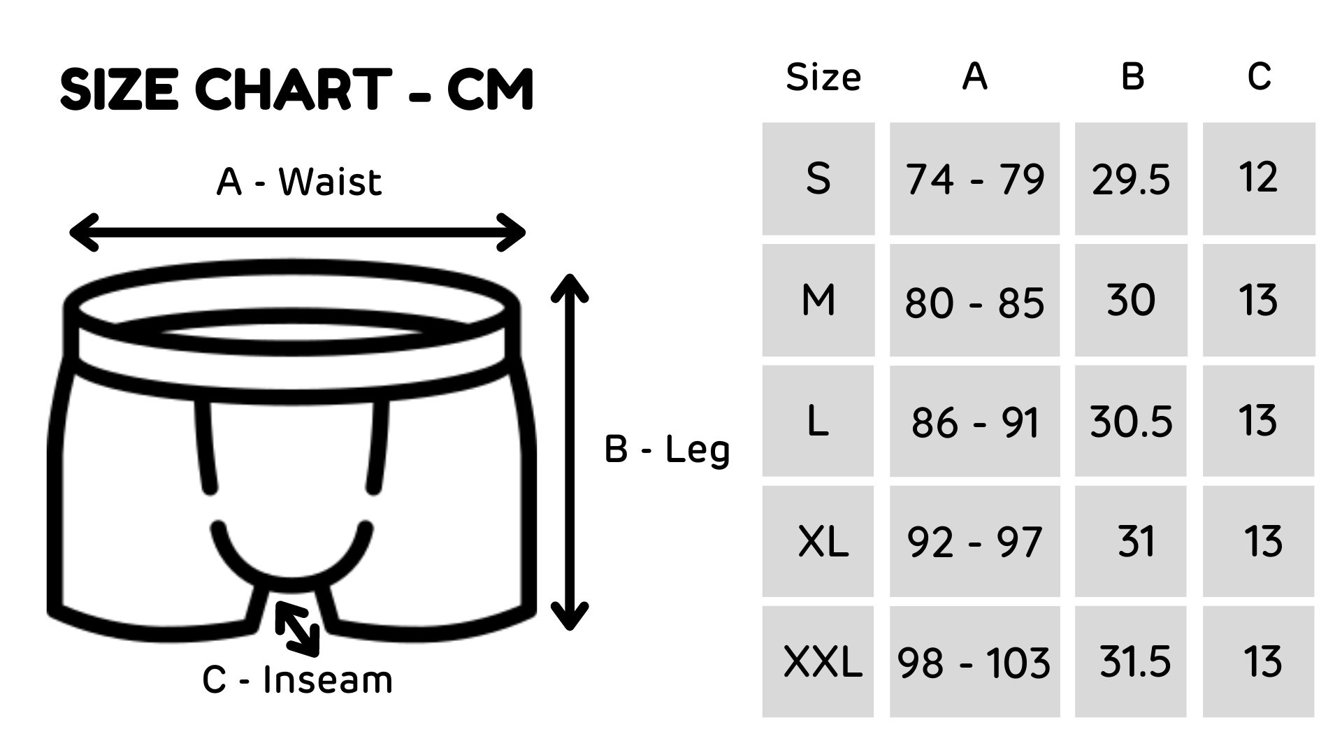 Ralph Boxer Briefs Size Chart