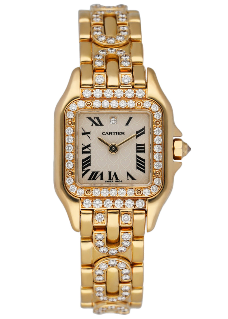 Cartier Panthere 22mm 18K Yellow Gold Special Art Deco-styled bracelets Ivory heart pattern dial with special diamond-set Art Deco-style bracelet