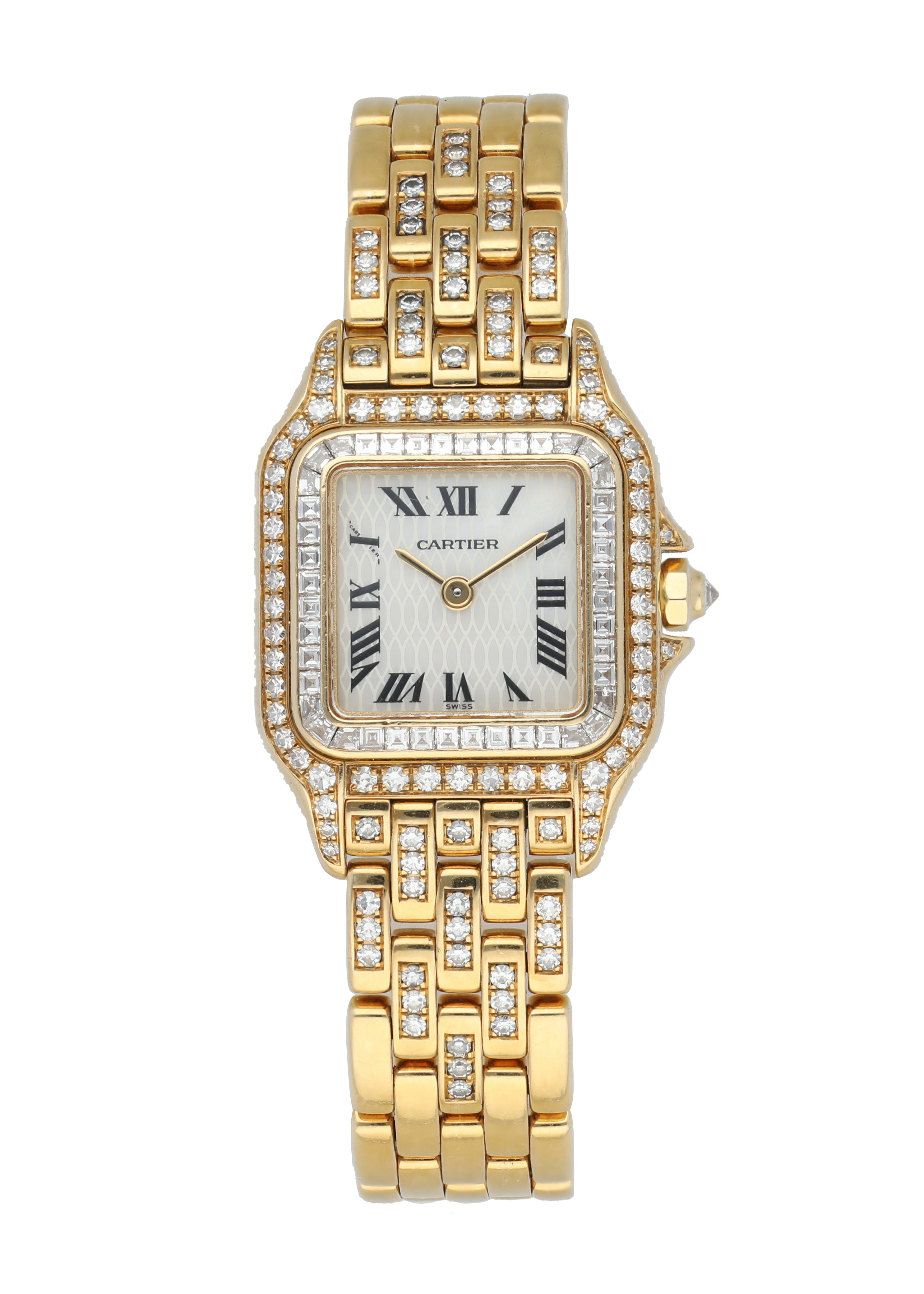 Cartier Panthere 22mm 18K yellow gold case with factory set diamond case with Mother of pearl anniversary dial