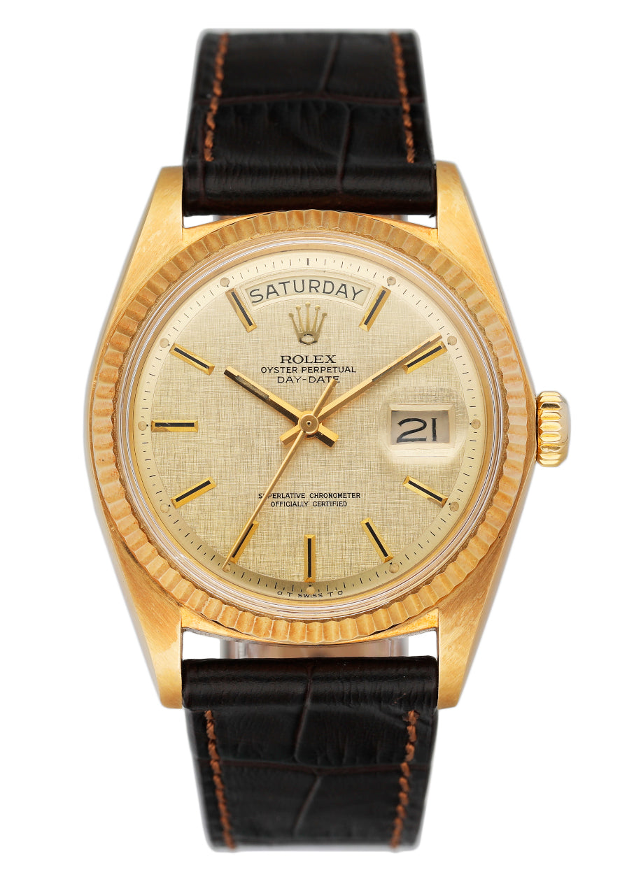 Rolex Day Date 1803 Linen Dial 18K Yellow Gold Mens Watch