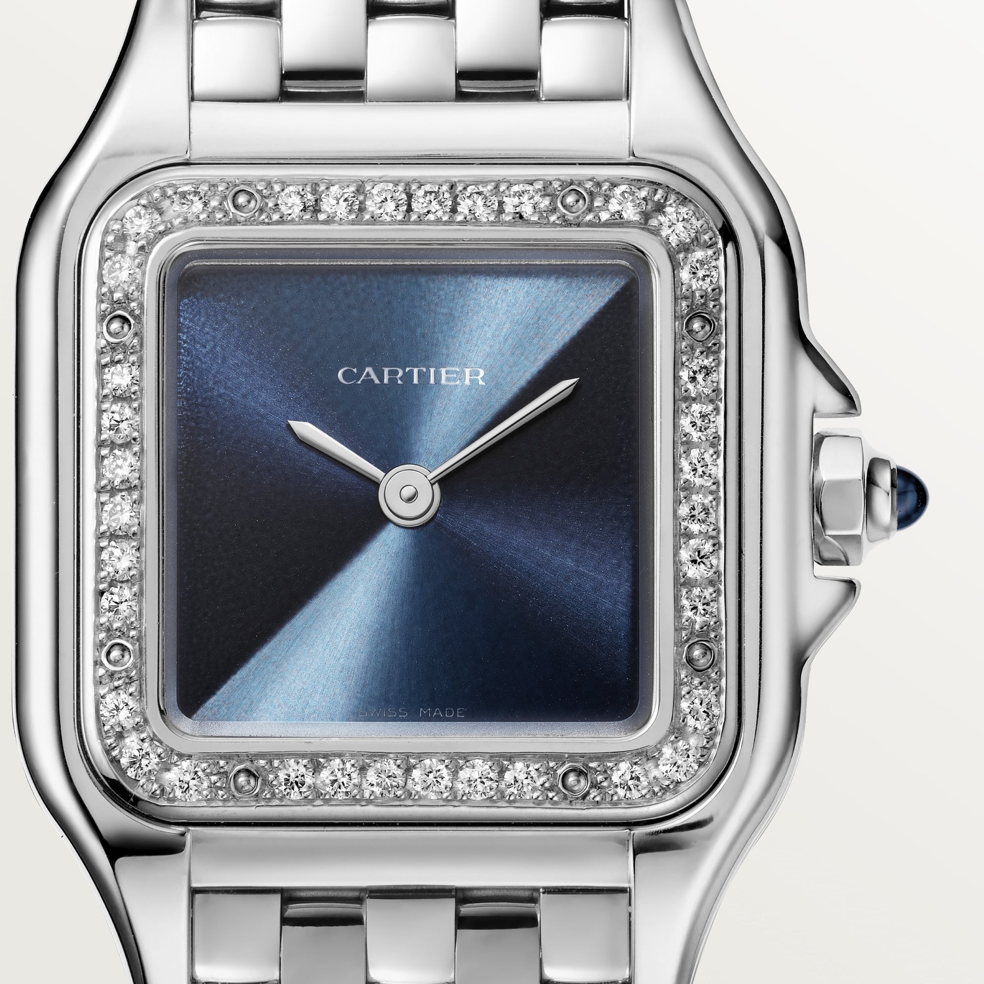 Cartier Panthere ref. W4PN0013: Steel, diamond bezel, blue/navy diagonal gradient dial