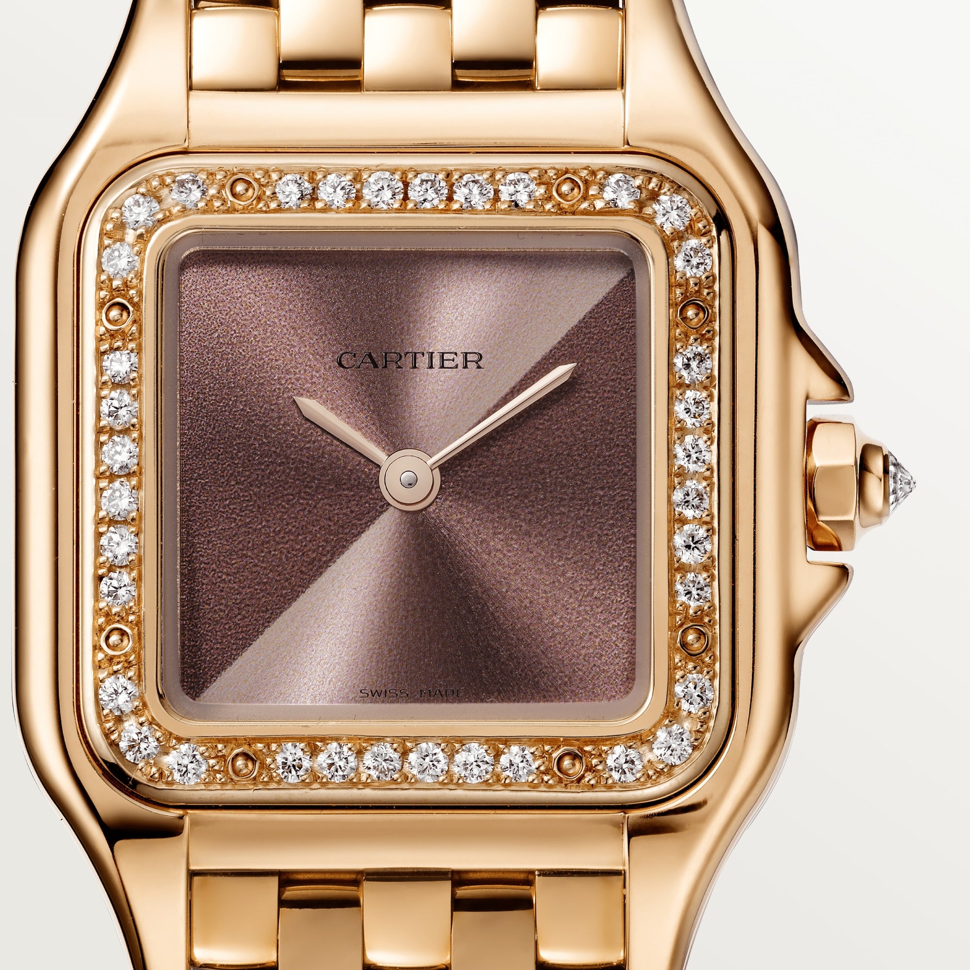 Cartier Panthere ref. WJPN0035: Rose gold, diamond bezel, plum/golden brown diagonal gradient dial