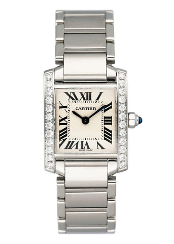 Cartier Tank Francaise Small Model Stainless Steel & Diamonds Ladies Watch, W4TA0008