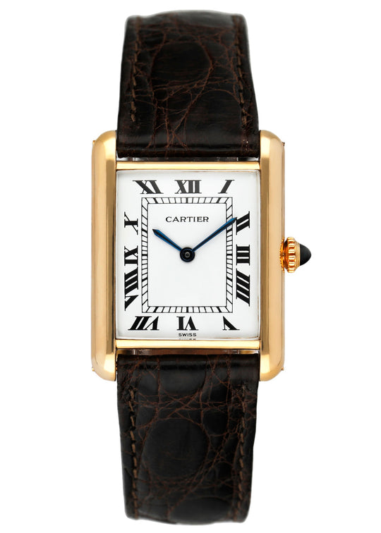 cartier tank gold black leather strap