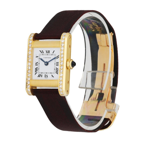 Cartier Tank Paris 18k Yellow Gold Wdiamond Bezel Ladies Watch 