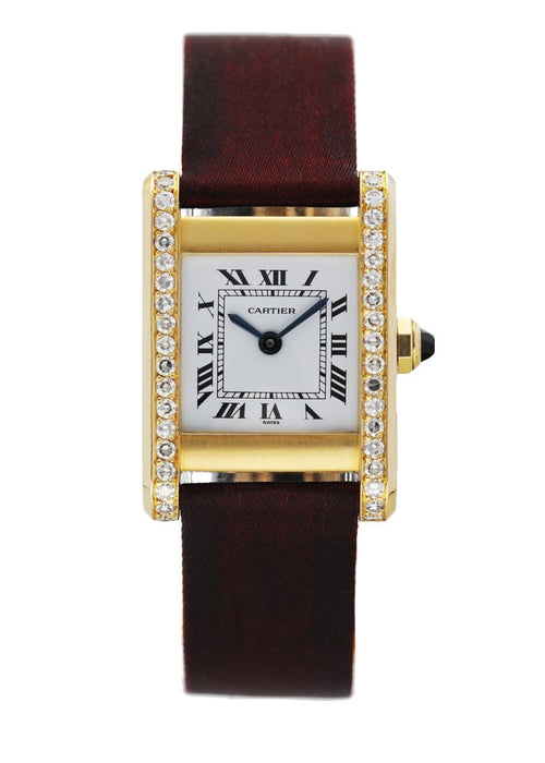 Cartier Tank Paris 18k Yellow Gold Wdiamond Bezel Ladies Watch 