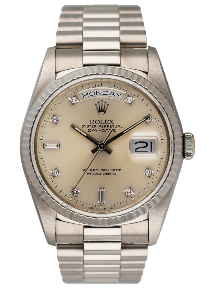 Rolex Date 18239 18K White Gold Diamond Dial Watch