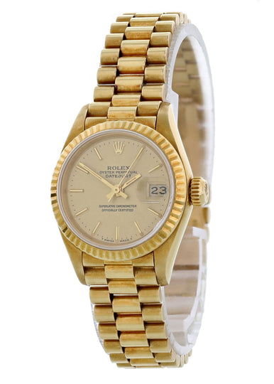 rolex 18k yellow gold ladies oyster perpetual datejust