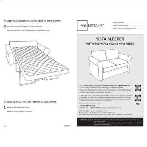 Mainstays Traditional Loveseat Sleeper With Memory Foam Mattress Gray