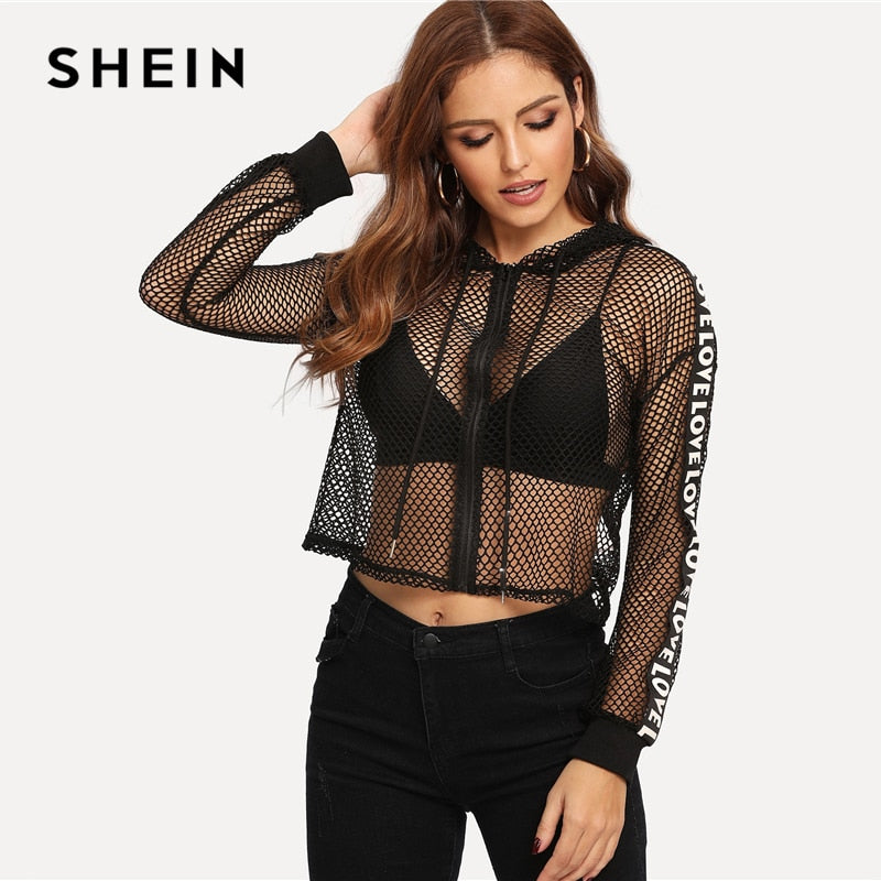 fishnet hoodie jacket