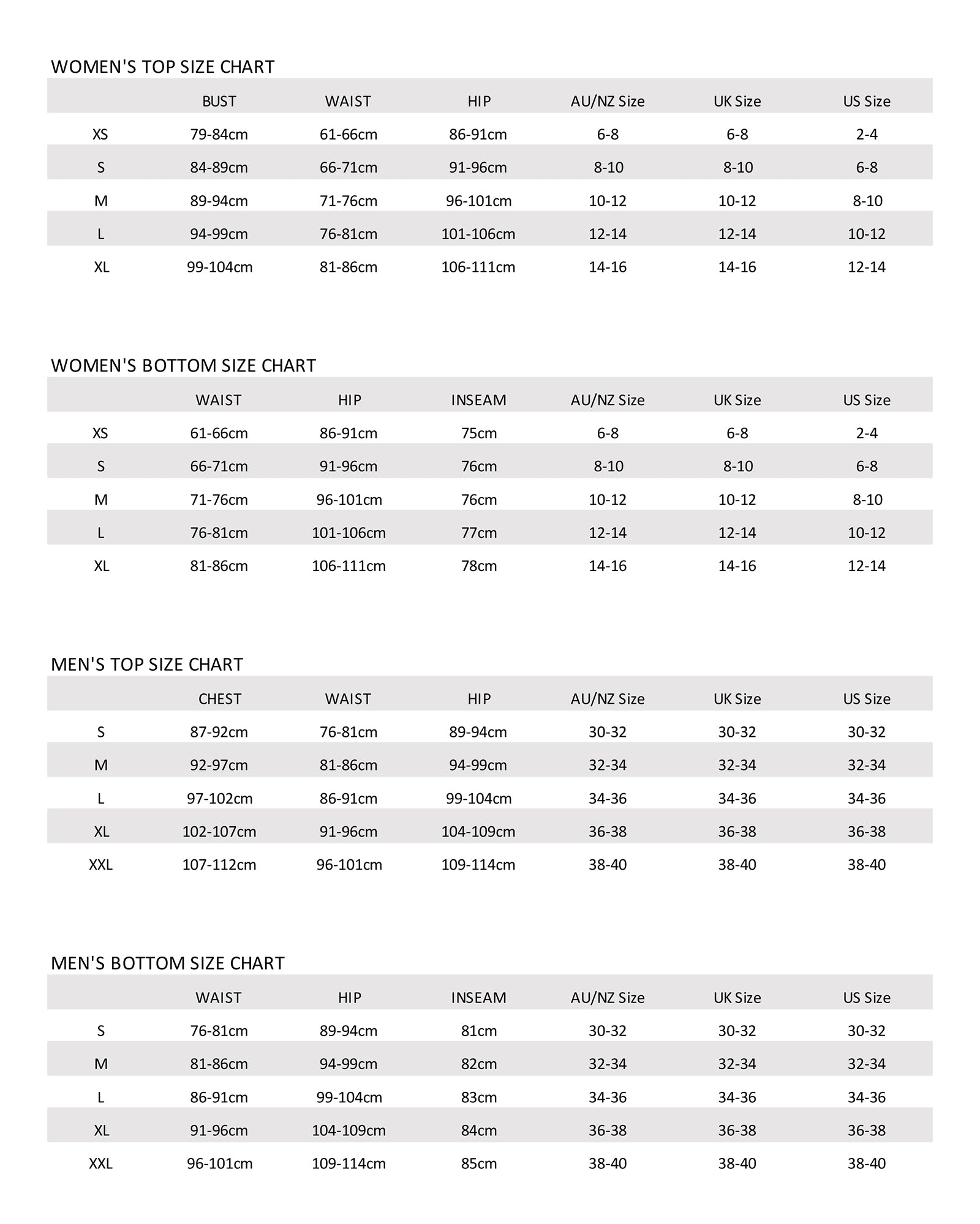 Size Guides | GYNETIQUE