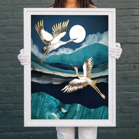 Eclectic Wall Art 'Midnight Cranes' by SpaceFrog Designs for Amazon Watch | Andy okay – Eclectic Wall Art for Charity