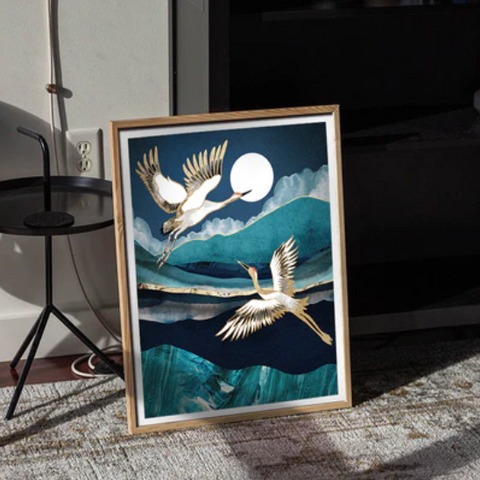 Moon Wall Art Bedroom Decor Ideas: 'Midnight Cranes' by Spacefrog Designs for Amazon Watch | Andy okay – Art for Causes