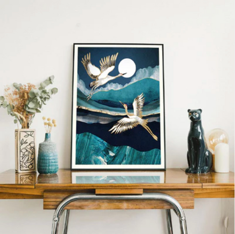 Romantic Wall Art: ’Midnight Cranes’ by Spacefrog Designs for Amazon Watch | Andy okay – Romantic Wall Decor for Charity