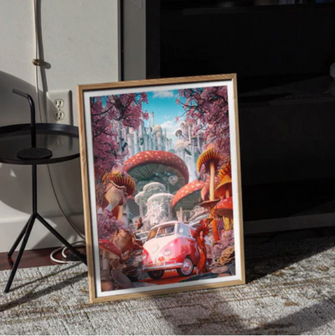 What Is The Concept of Surrealism Art ’Shroomland Drive’ by Gal Barkan for Share The Meal | Andy okay – Surreal Wall Art for Charity