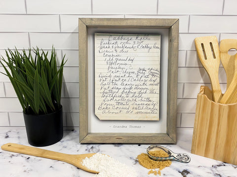 Creative Kitchen Wall Art Ideas: Framed Recipe With Photo Printed Handwritten Recipe | Andy okay - Art for Causes