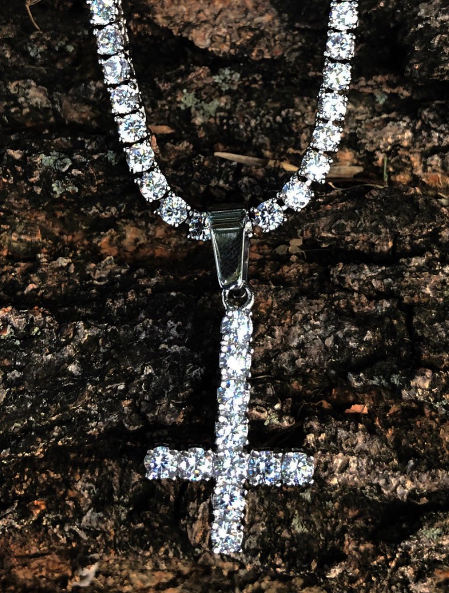 upside down cross diamond pendant