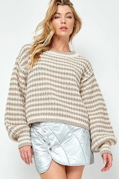 Striped Cropped Sweater Off White / Stone