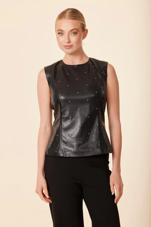 Dolce Cabo Vegan Leather Studded Top - Indigo