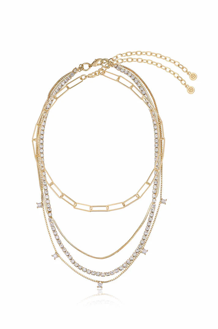 Ettika Mixed 18k Gold plated Chain and Crystal Necklace