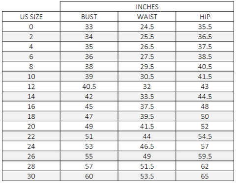 Enzoani Size Chart