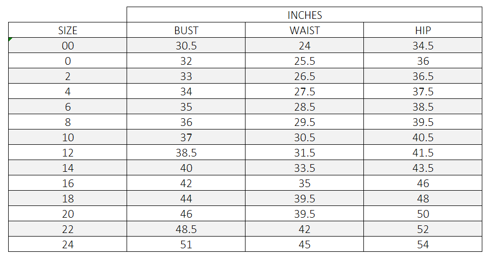 Jovani Size Chart