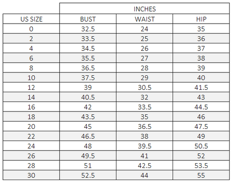 La Premiere Size Chart