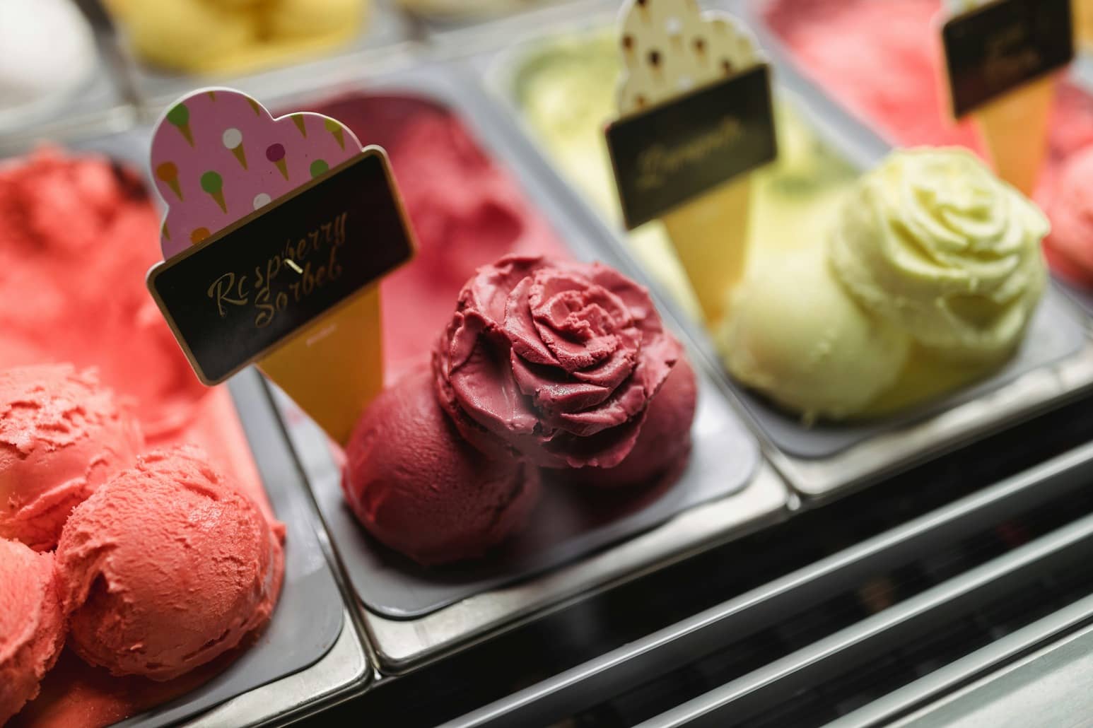 A variety of gelato, ice cream, and sorbet flavors