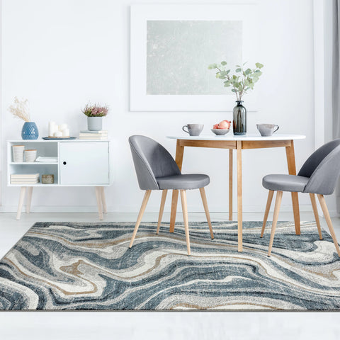 Luxe Weavers Marble Abstract Wavy 3230 Blue Area Rug