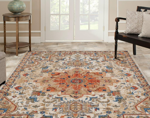 orange and blue oriental rug