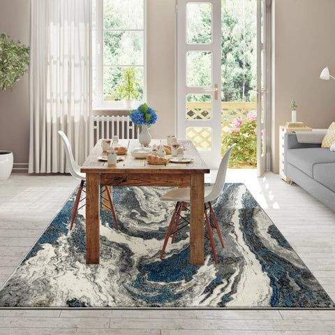 Wavy marble kitchen area rug