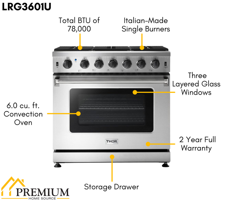 multifunctioneel Geneeskunde zak Thor Kitchen Appliance Package - 36 in. Gas Range, Range Hood, Refrige –  Premium Home Source