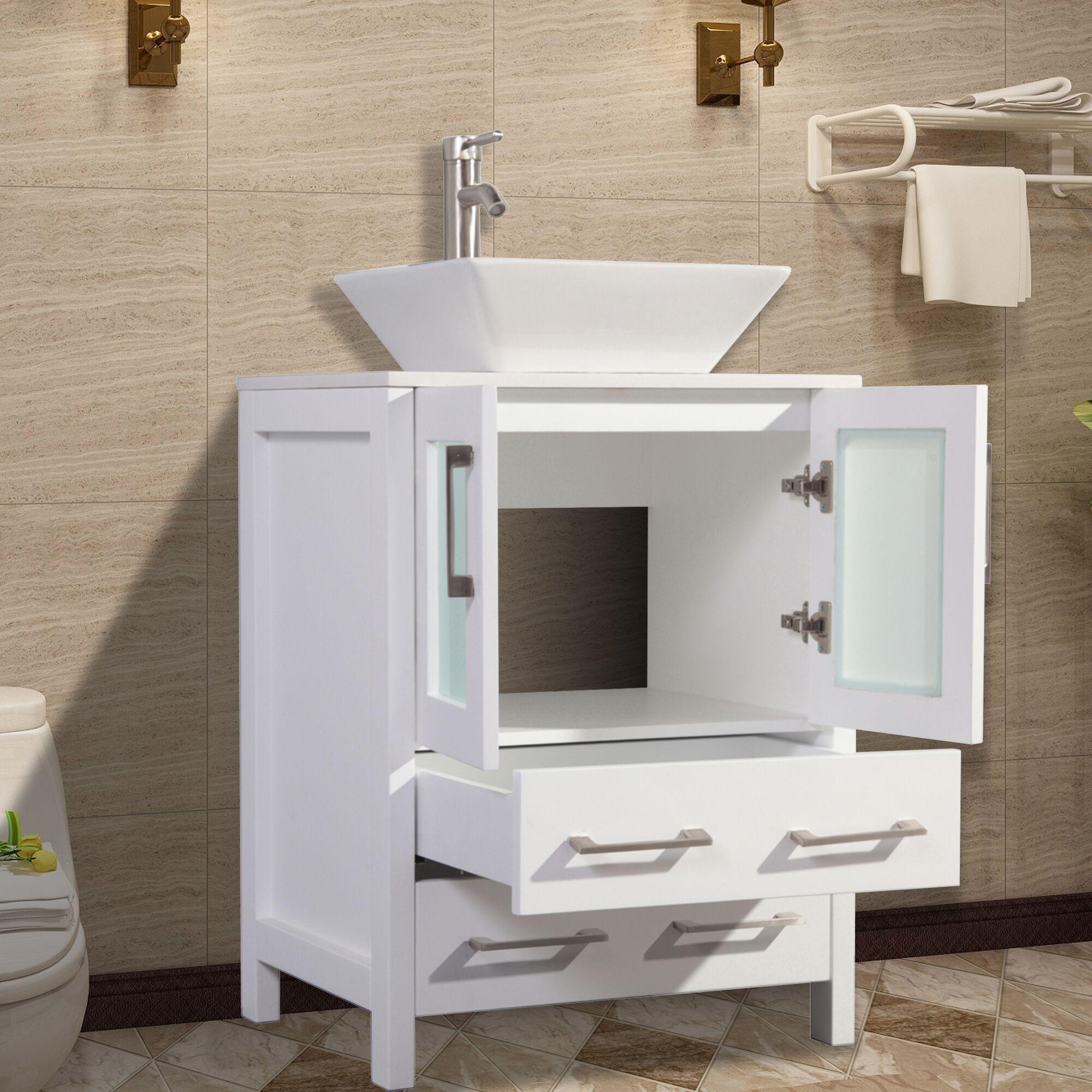 Vanity Art 24 Single Sink Vanity Cabinet With Ceramic Vessel Sink