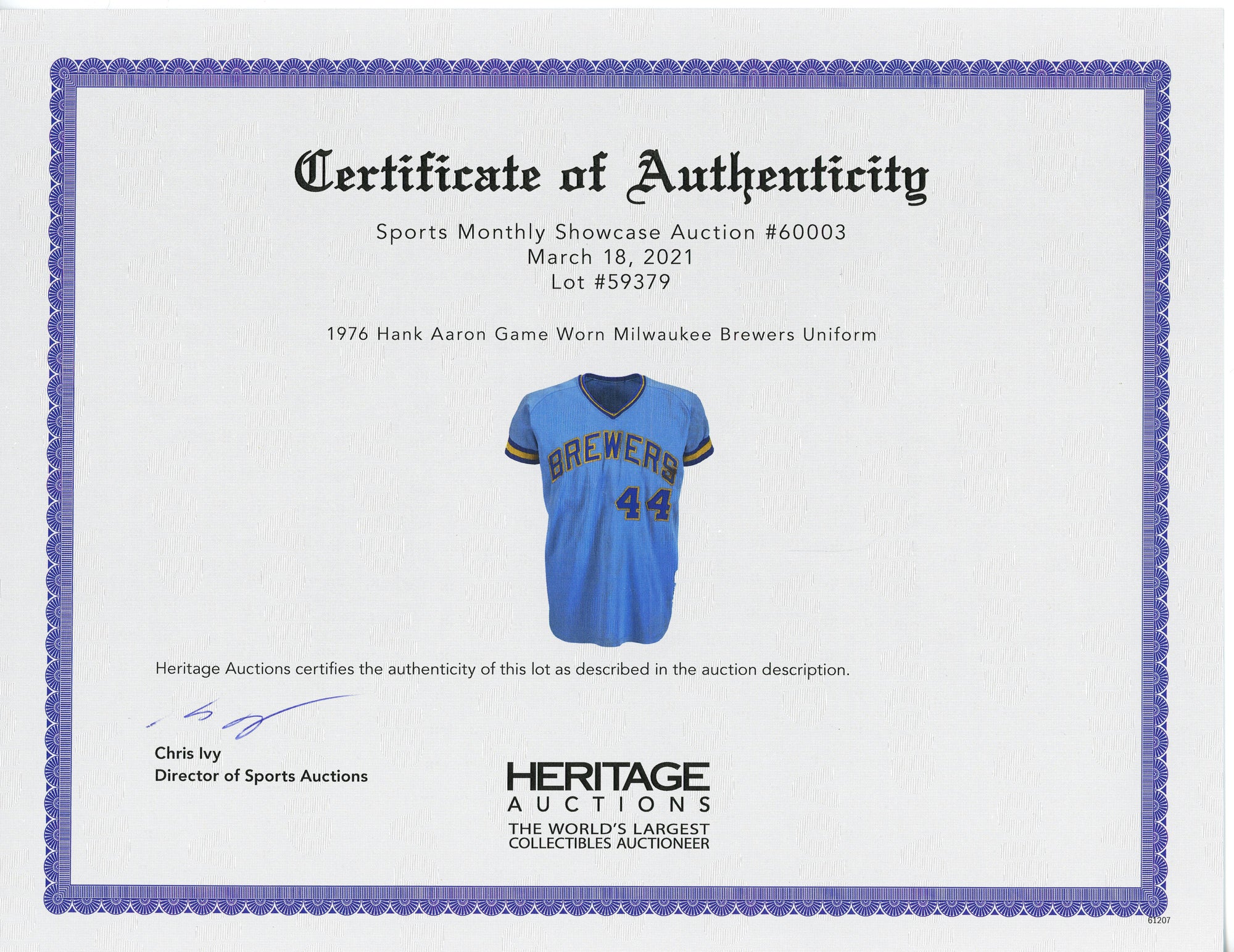 Milwaukee Brewers MLB Game Worn Jersey