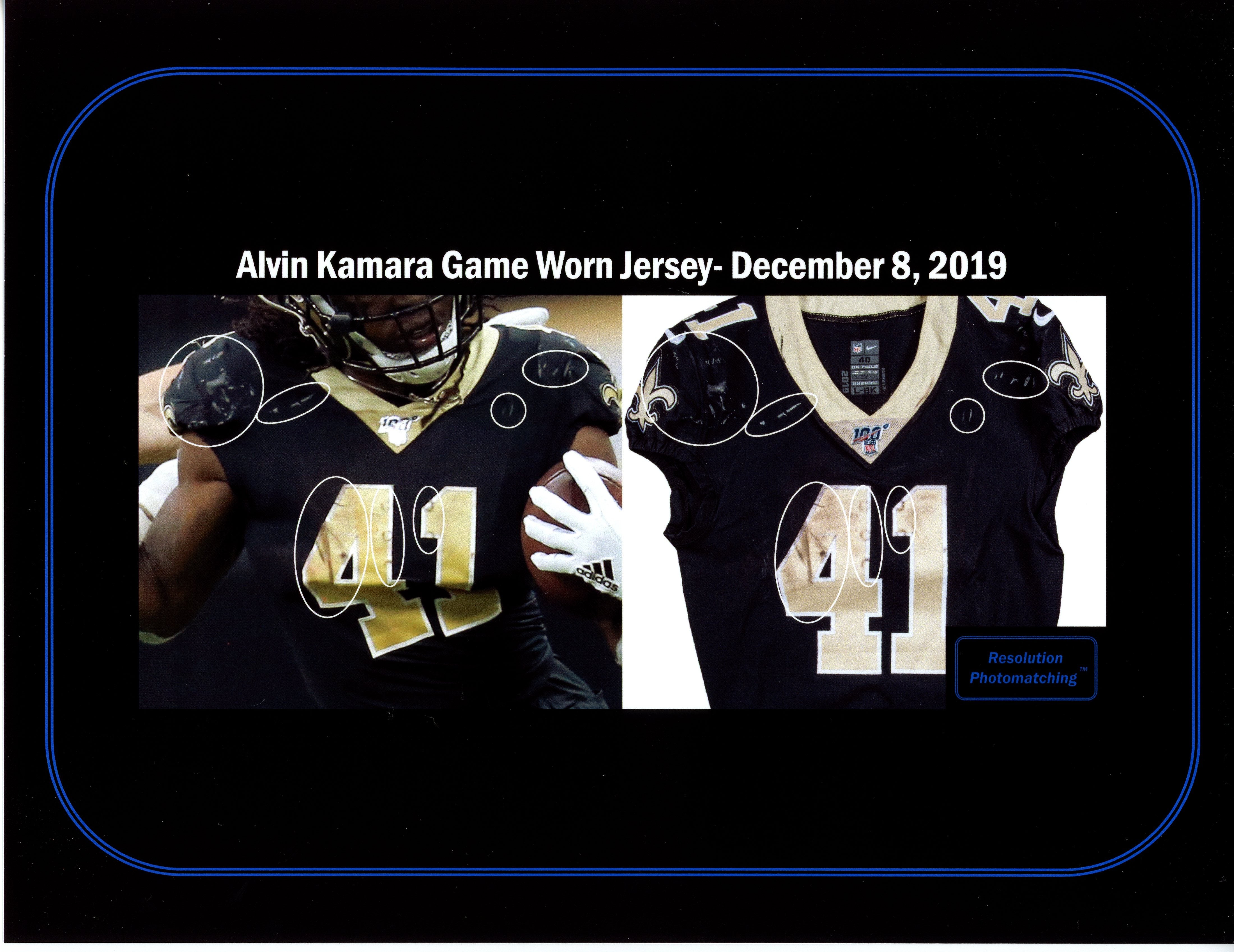 Alvin Kamara 12/8/2019 New Orleans Saints Game Worn Jersey 