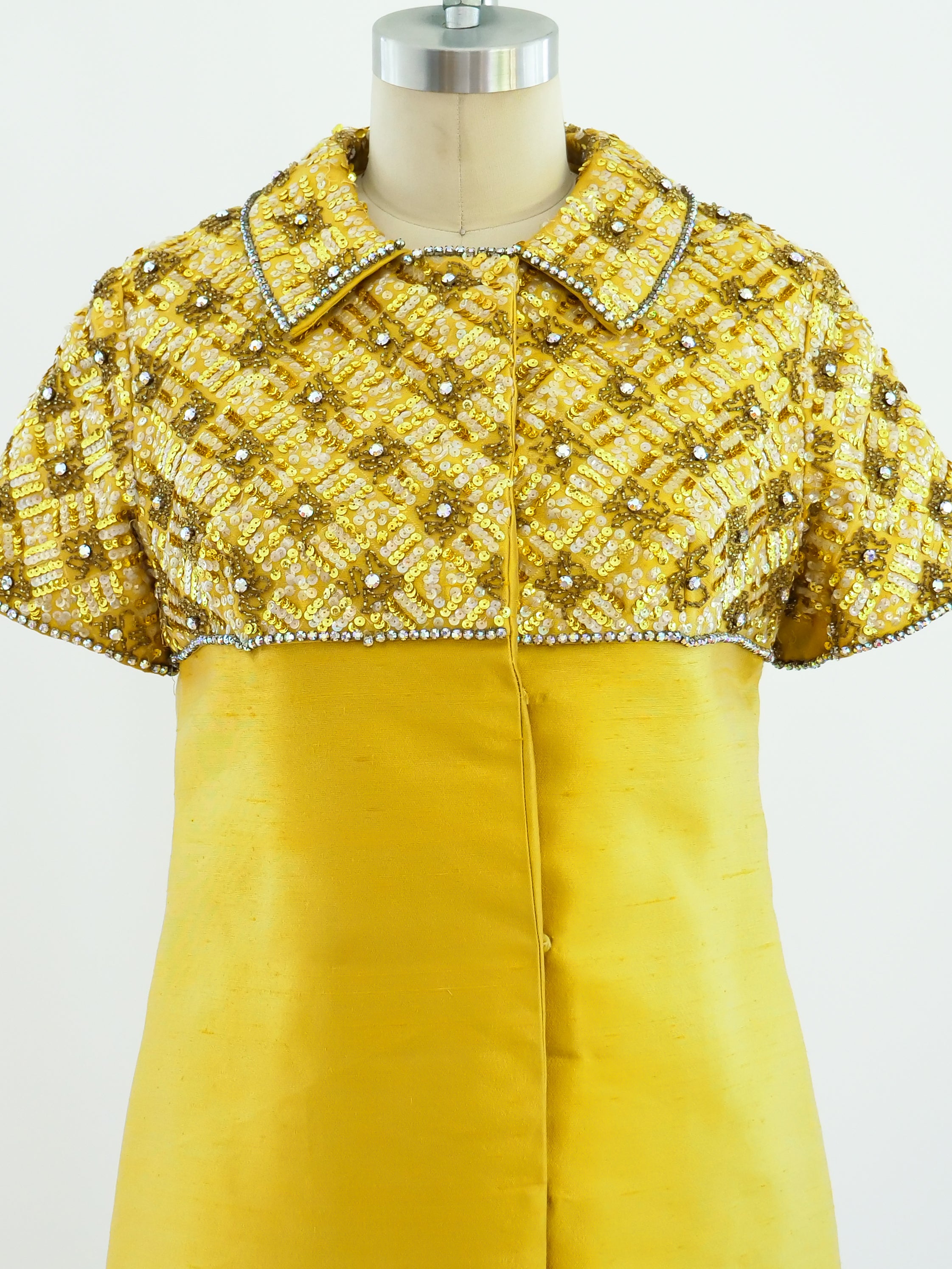 1960s Embellished Raw Silk Dress