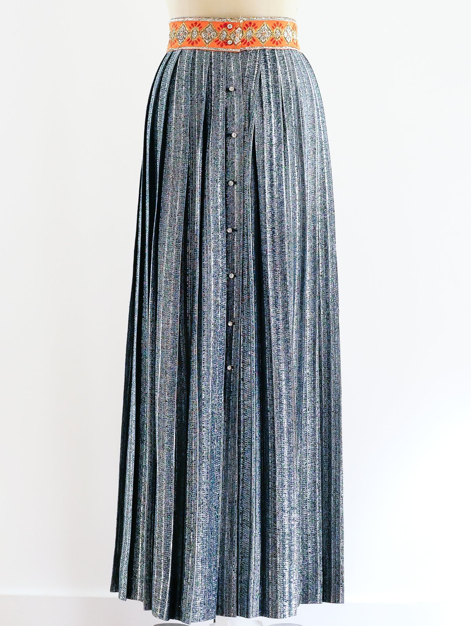 silver pleated maxi skirt