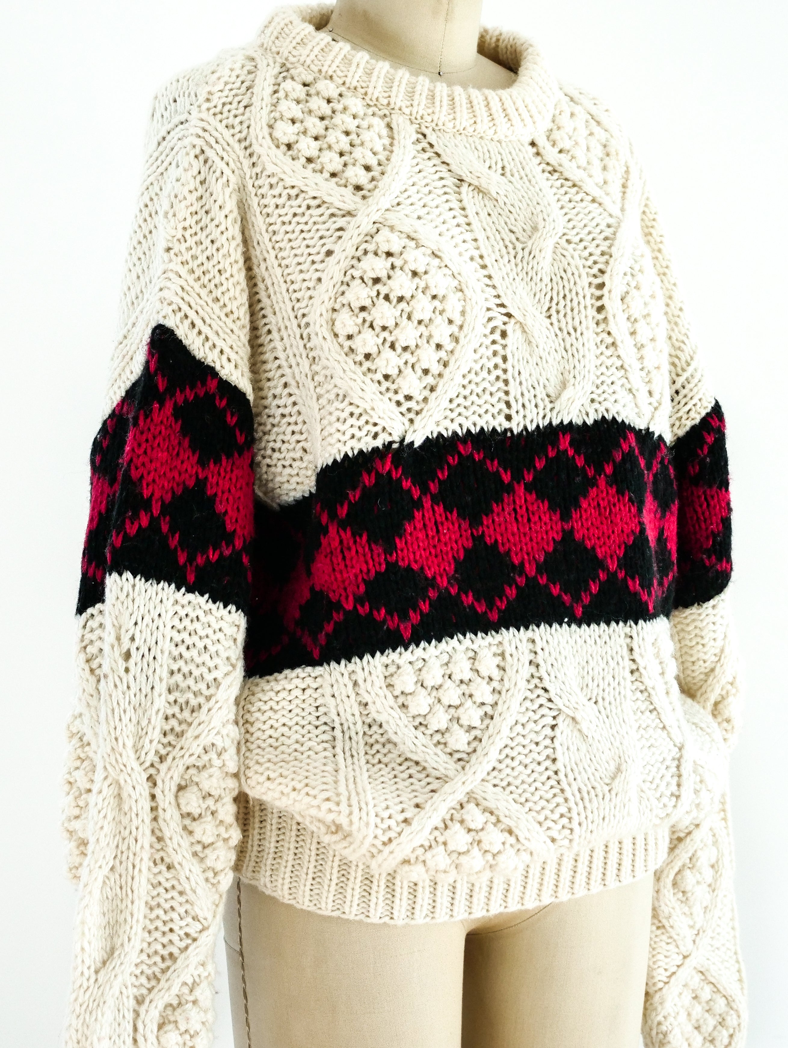 Argyle Banded Cable Knit Sweater ARCADE