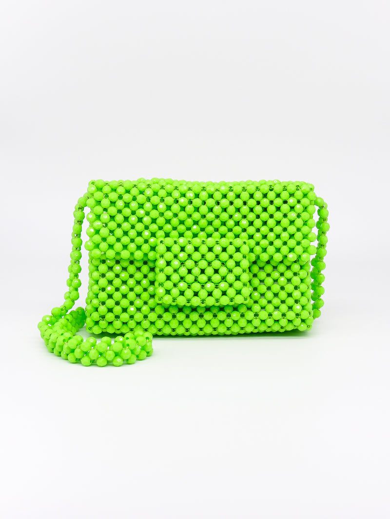 1960's Neon Green Plastic Beaded Shoulder Bag