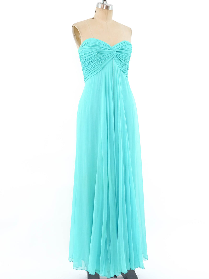 Richilene Turquoise Silk Chiffon Strapless Gown